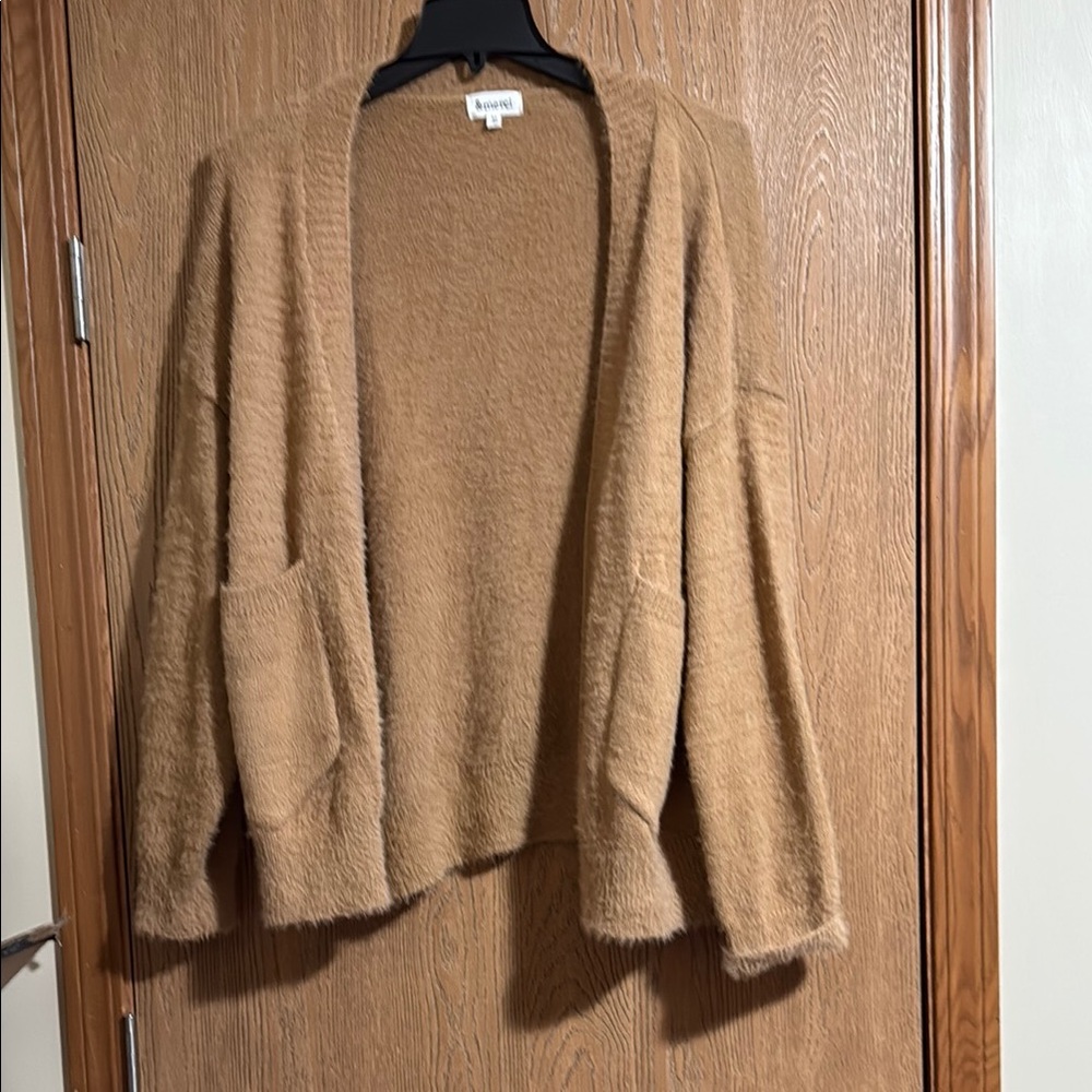 🔥&Merci Tan Open-Front Oversized Cardigan Sweater